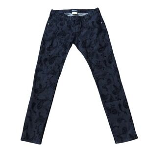 Emporio Armani Jeans Lara Paisley Flocked Velvet Denim Slim Pants Indigo ii25‎